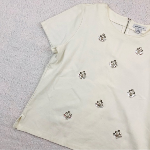 Liz Claiborne Tops - Liz Clairborne White Tee with Crystals